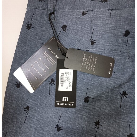 Travis Matthew Mens But Why Golf  Performance Shorts Size 40 Blue Palm Trees NWT - Picture 7 of 9